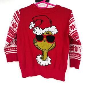 The Grinch Dr. Seuss Red Christmas Grinch Santa Hat Cotton Blend Sweater Size 2T